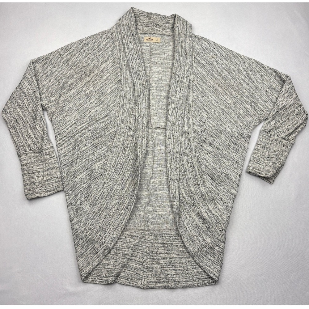 Hollister Womens Small Gray Marl Knit Shawl Collar Cocoon Open Cardigan Sweater